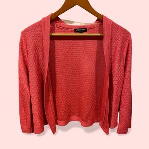 Cute vintage 99s coral pointelle open front lightweight crop cardigan sweater